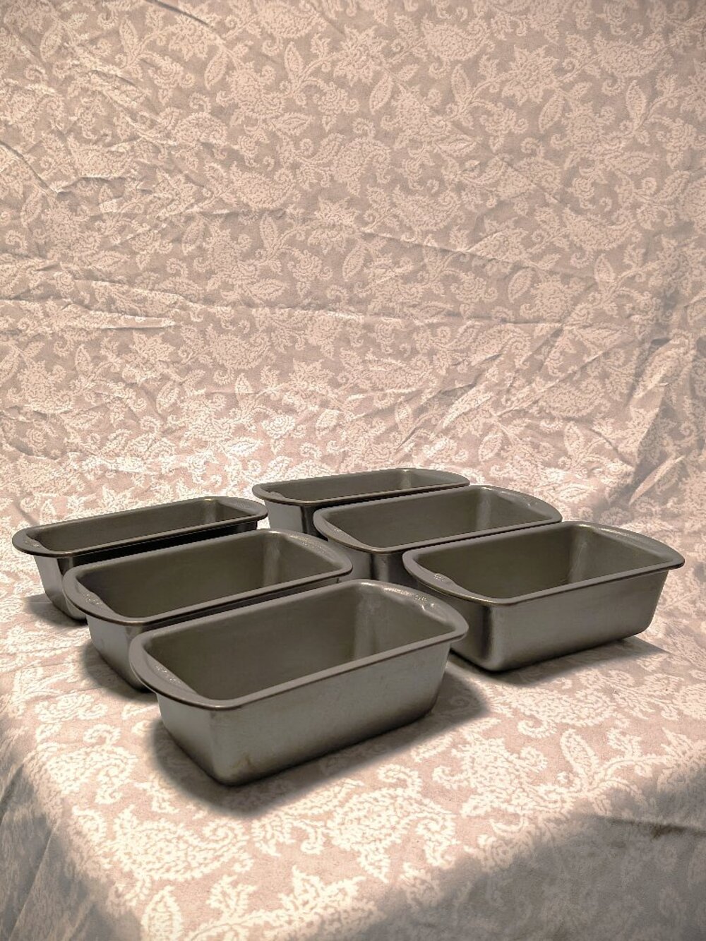 Lot of 6 grey nonstick steel Goodcook 5 x 3.5" stackable mini loaf bread pans